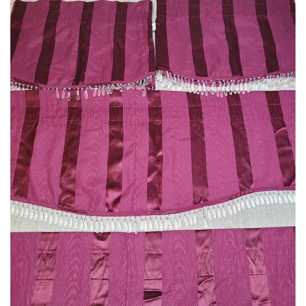 4 JCPenney Home Collection Valance Curtains 15x72 Panel Burgundy Striped Beaded